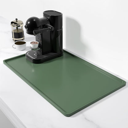 Silicone Coffee Mat, 12" X 19" Waterproof Raised Edge Coffee Bar Mats for Espresso Machine Station Accessories, Heat Resistant Dish Drying Pad for Kitchen Counter, Rubber Bar Decor Pad, Green