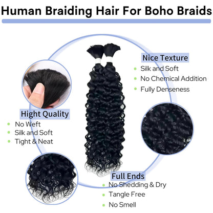 Human Braiding Hair for Boho Braids 26Inch 100% Human Hair Water Wave Bulk Braiding Knotless No Weft Curly Bundles Human Hair Wet and Wavy Micro Hair Extensions Bulk 2 Bundles 100G Hair Natural Color