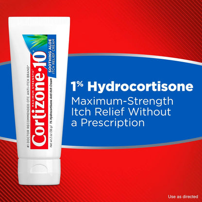 Cortizone-10 Maximum Strength Soothing Aloe Itch Relief Cream, 1% Hydrocortisone, Fast-Acting, Anti-Itch Cream for Bug Bites, Rash, Eczema, Psoriasis, Poison Ivy, Oak, Sumac & More, 2 Oz
