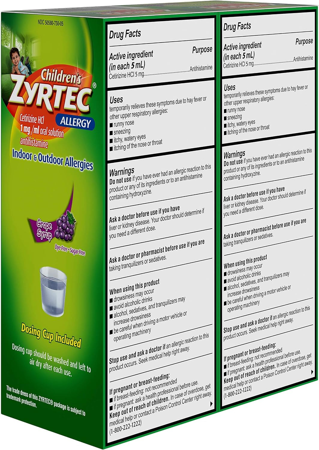 Zyrtec 24 Hr Children'S Allergy Syrup with Cetirizine, Sugar-Free Grape, Twin Pack of 4 Fl. Oz