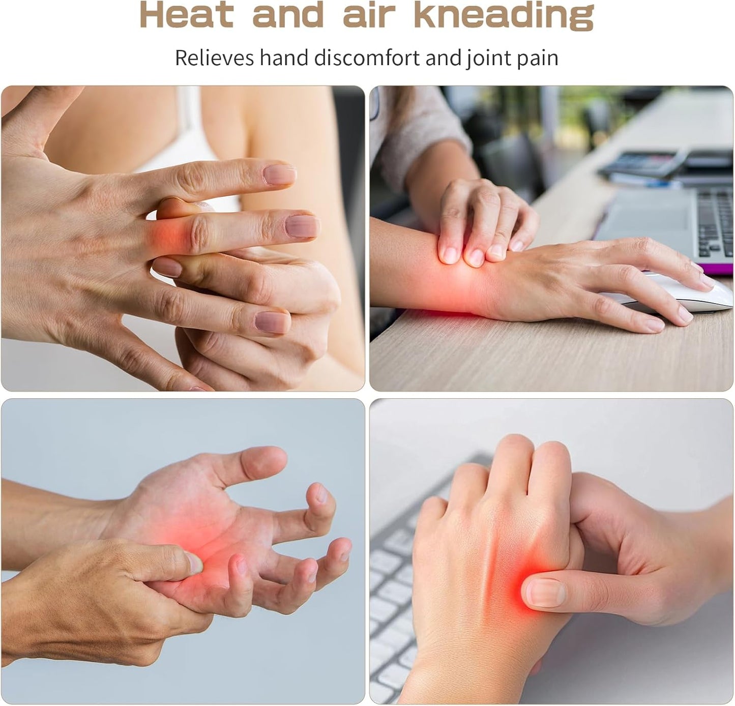 Hand Massager with Heat and Compression for Arthritis,White | Cordless Electric Hand and Wrist Massager，Finger Pain Relief - 5 Levels 3D Wave Pressure, 3 Heat Settings - Ideal Gift