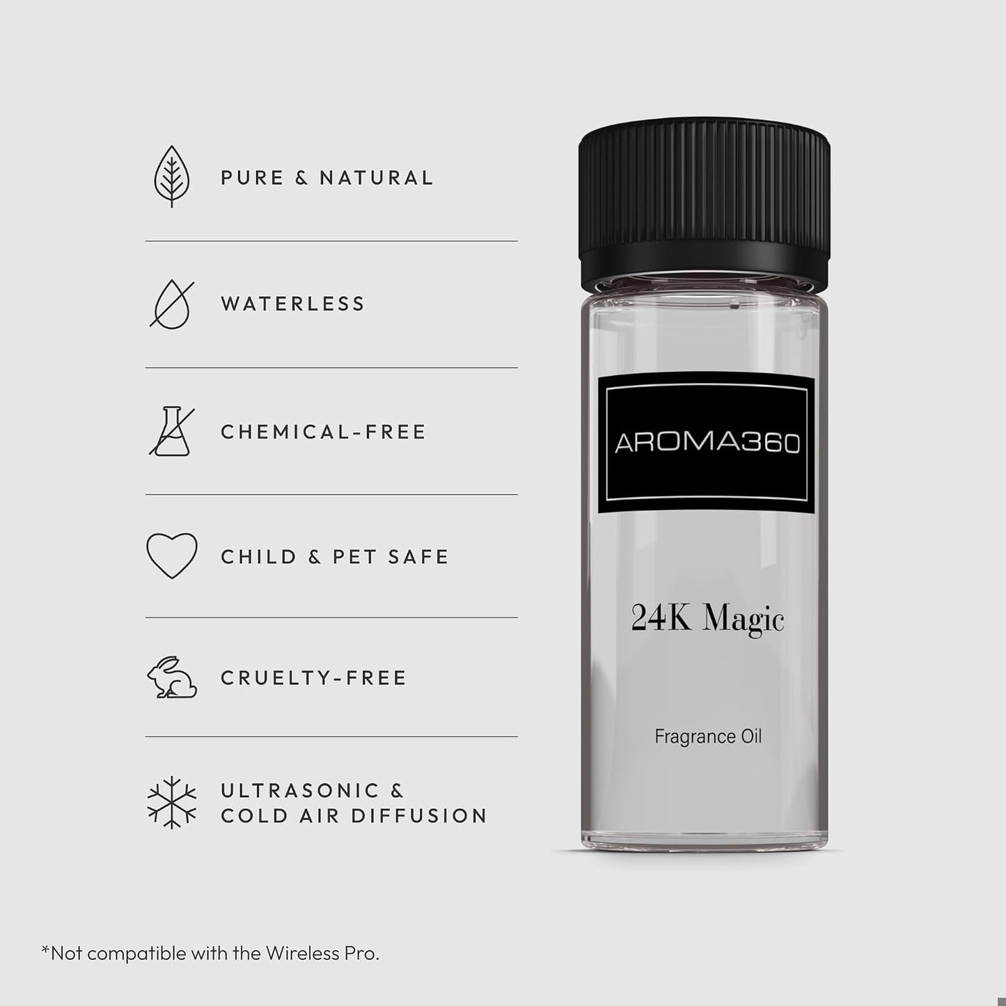 Aroma360-24K Magic Fragrance Oil Blend 50ML | Hotel Inspired Luxury Essential Oil Diffusers Aromatherapy Scent Diffuser Oil | Citrus Beginning of Bergamot, Lemon & Lemongrass with Notes of Jasmine