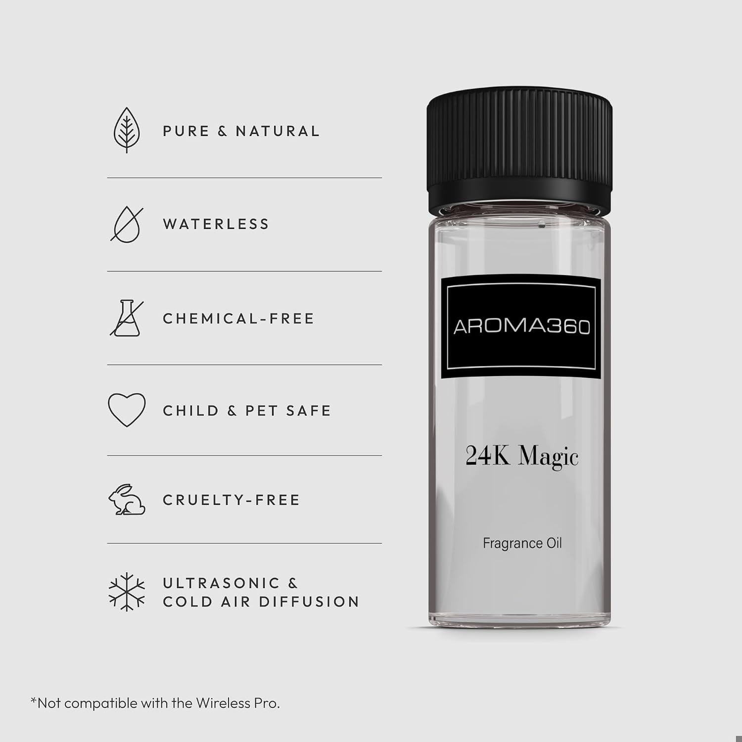 Aroma360-24K Magic Fragrance Oil Blend 50ML | Hotel Inspired Luxury Essential Oil Diffusers Aromatherapy Scent Diffuser Oil | Citrus Beginning of Bergamot, Lemon & Lemongrass with Notes of Jasmine