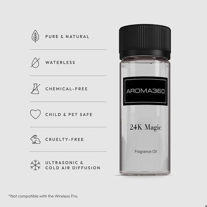 Aroma360-24K Magic Fragrance Oil Blend 50ML | Hotel Inspired Luxury Essential Oil Diffusers Aromatherapy Scent Diffuser Oil | Citrus Beginning of Bergamot, Lemon & Lemongrass with Notes of Jasmine