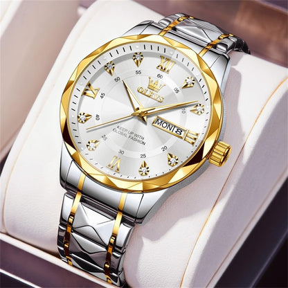 Watches for Men Luxury Diamond Casual Large Dial Watches Stainless Steel Waterproof Business Dress Analog Luminous Date Mens Watches