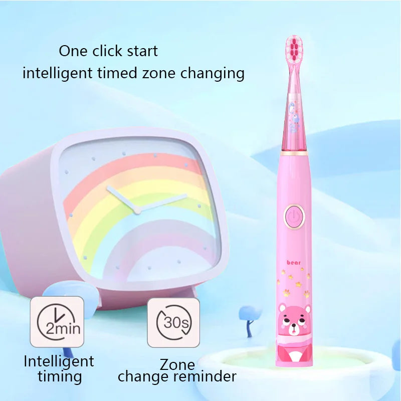 Kids Sonic Electric Toothbrush Cartoon with Colorful LED Light IPX7 Waterproof Overall Clean Teeth Rechargeable Care Toothbrush