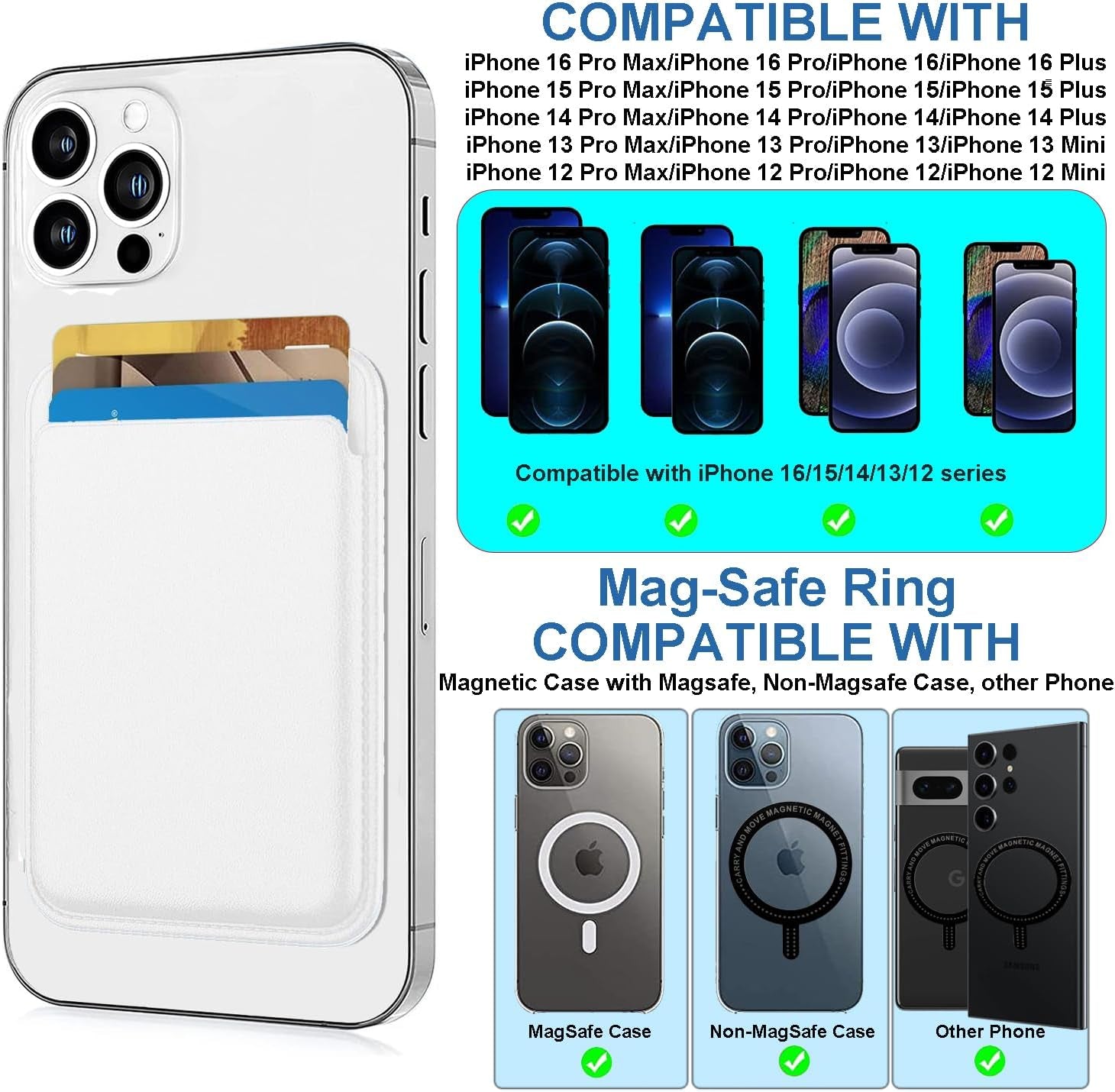 Magnetic Wallet Compatible with Magsafe for Iphone 17 16 15 14 13 12 Pro Max plus Model, None-Cutout Mag 3 Safe Card Holder Stick on for Apple Cell Phone, Modena