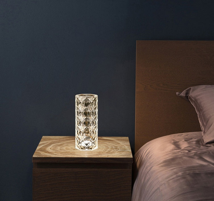 Lampe de table USB en cristal nordique pour chambre à coucher, lumière tactile à intensité réglable, veilleuse diamant, projecteur de roses, décoration