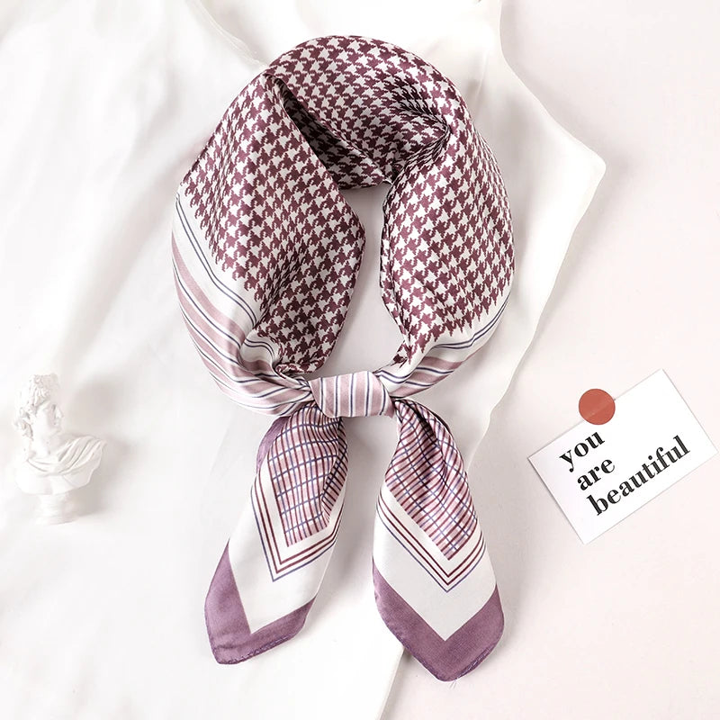 Luxury Brand 2022 Silk Square Scarf Women Cat Neck Hair Tie Band Beach Hijab Kerchief Head Headbands Bandana Female Foulard 70Cm