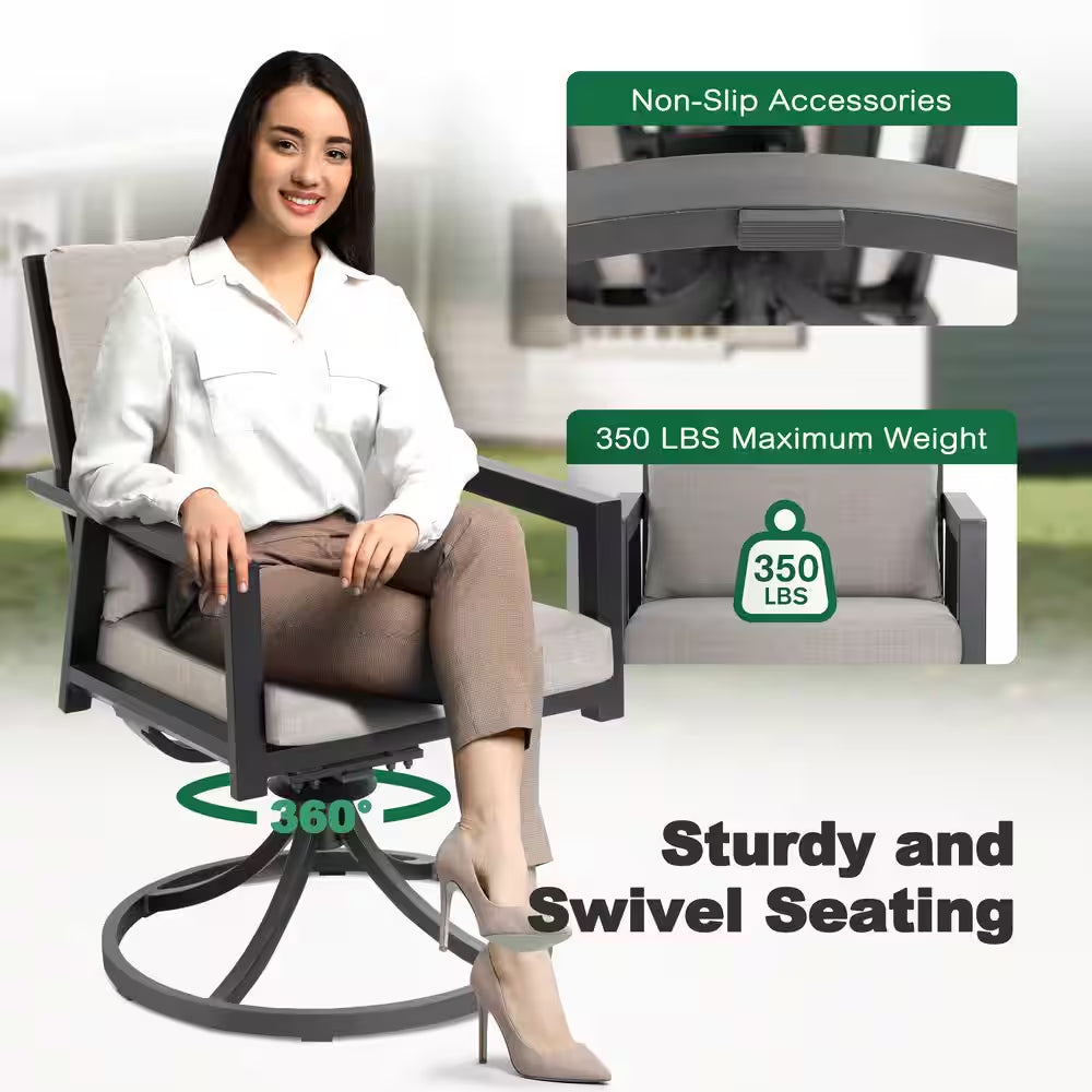 Black 7-Piece Aluminum Outdoor Dining Set with Gray Cushion