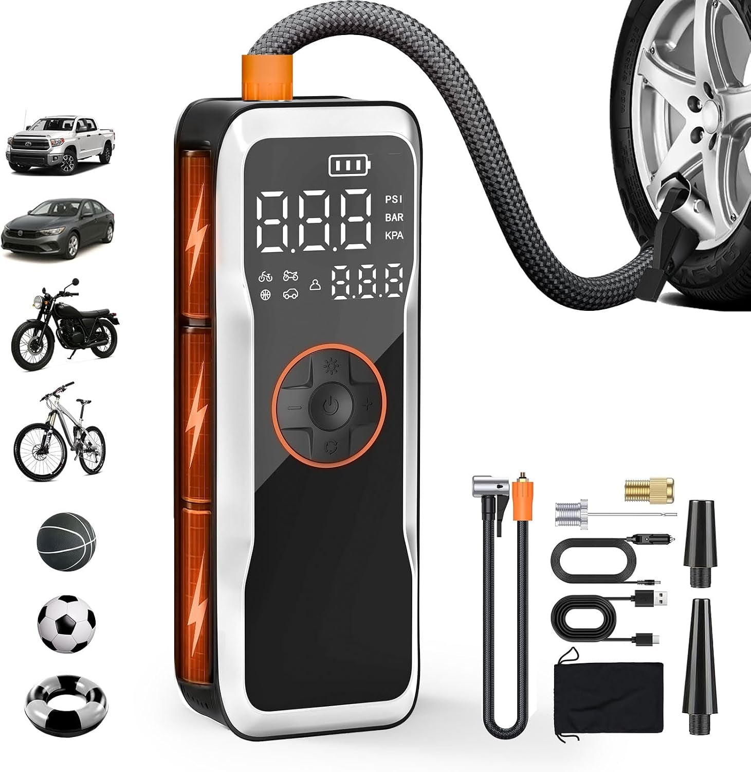 Portable Tire Inflator Air Compressor, Battery Capacity18000Mah,150Psi 5X Fast Inflation Wireless Electric Air Pump with Digital Pressure Gauge & LED Light for Car Motorcycle Bike Ball