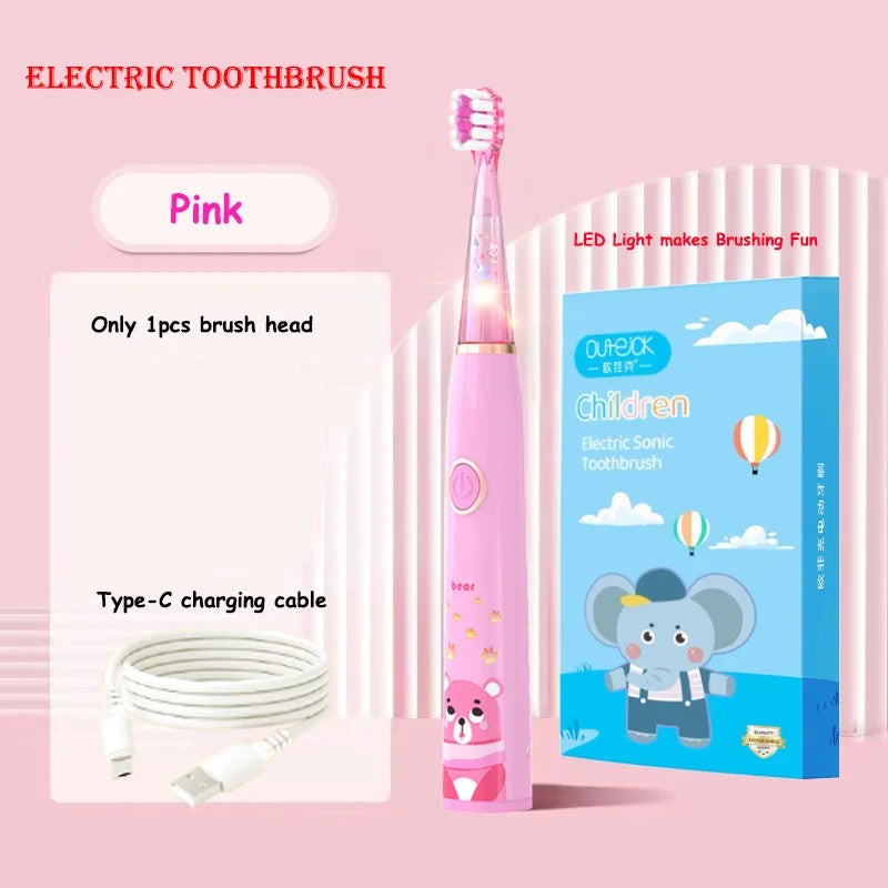 Kids Sonic Electric Toothbrush Cartoon with Colorful LED Light IPX7 Waterproof Overall Clean Teeth Rechargeable Care Toothbrush