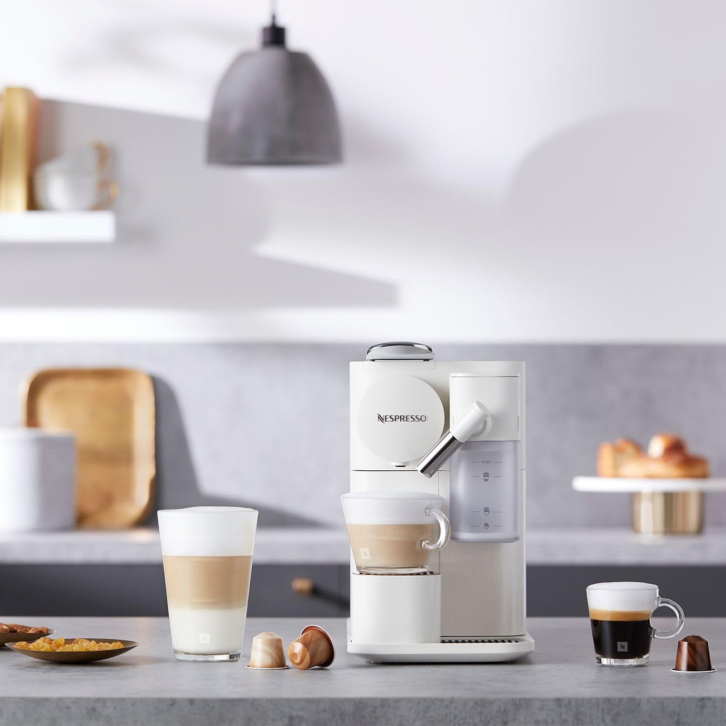 Nespresso Lattissima One Original Espresso Machine with Milk Frother by De'Longhi, Silky White | Porcelain White Original Espresso Machine by De'Longhi. One Touch Cappuccinos and Lattes, Dishwasher Safe Milk Tank.