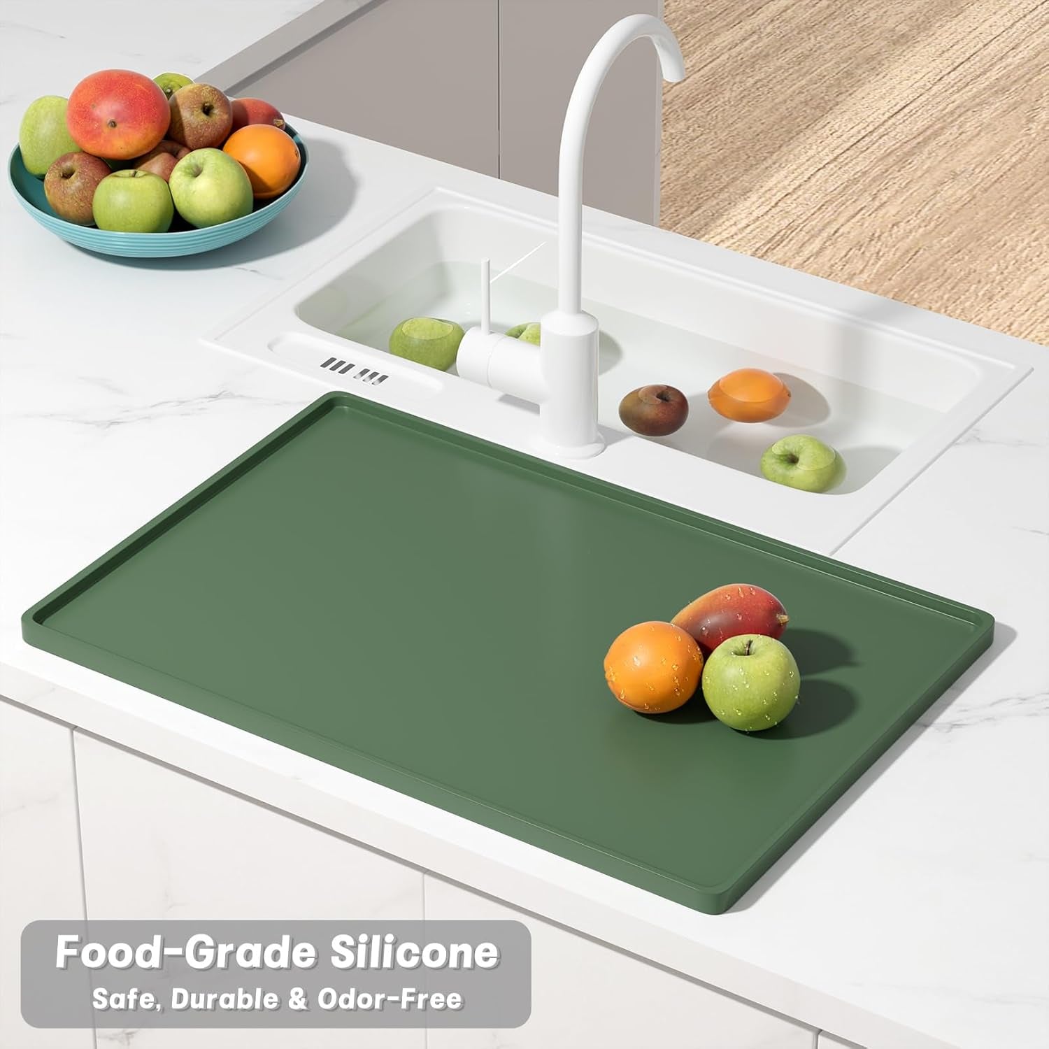 Silicone Coffee Mat, 12" X 19" Waterproof Raised Edge Coffee Bar Mats for Espresso Machine Station Accessories, Heat Resistant Dish Drying Pad for Kitchen Counter, Rubber Bar Decor Pad, Green