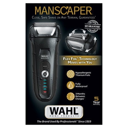 Manscaper Shaver, Lithium Ion Rechargeable, Waterproof Wet/Dry Flex Hypoallergenic Foils, for Men, 7074