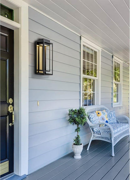 Modern Outdoor Wall Lights LED Exterior, Black Gold Front Porch Lights Wall Mount, Large Outdoor LED Sconce, Luxury Wall Lamp, Patio Lighting Fixture for House, Garage, Yard