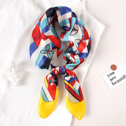 Luxury Brand 2022 Silk Square Scarf Women Cat Neck Hair Tie Band Beach Hijab Kerchief Head Headbands Bandana Female Foulard 70Cm