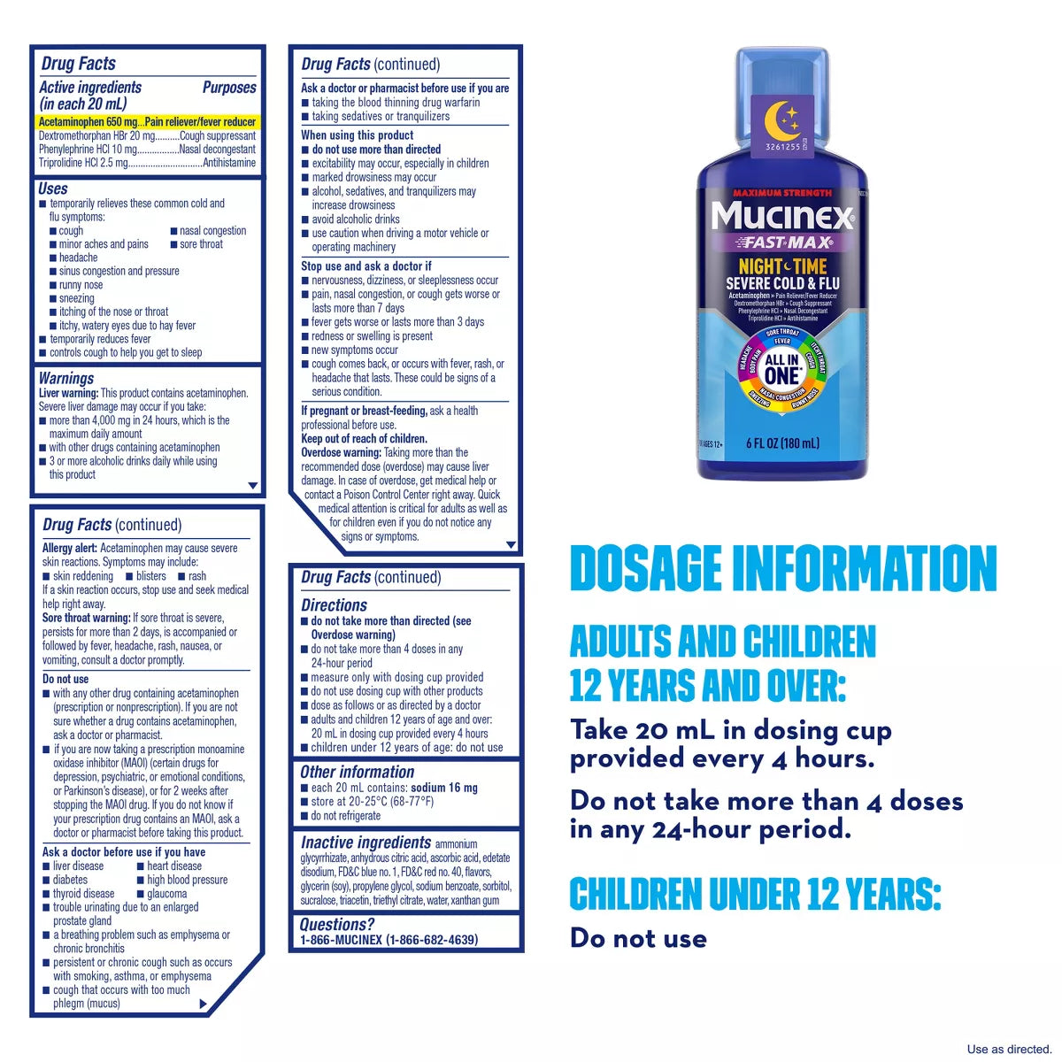 Mucinex All-In-One & Nightshift Kickstart Liquid Cold & Flu Treatment - 12 Fl Oz: 2-Pack, with Acetaminophen