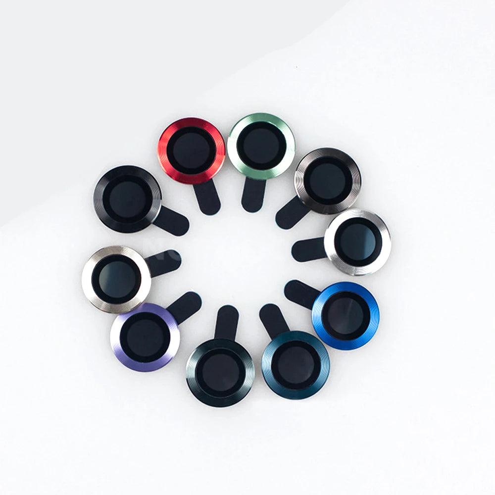 100Pcs for Iphone 15 Pro Max 14 13 12 11 plus Mini CD Style Metal Camera Lens Cover 3D Alloy Glass Screen Protector