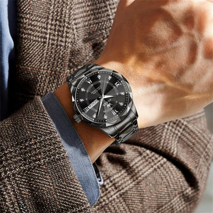 Watches for Men Luxury Diamond Casual Large Dial Watches Stainless Steel Waterproof Business Dress Analog Luminous Date Mens Watches