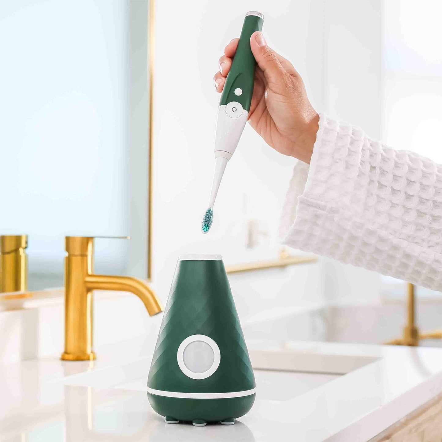 UV Sanitizing Sonic Toothbrush and Cleaning Station, Electric Toothbrush, Dual Speed Setting, Evergreen