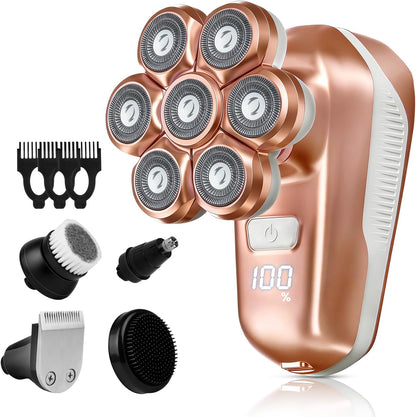 Electric Razors for Women, 5-In-1 Electric Shaver with 7D Magnetic Head, IPX7 Waterproof Wet Dry Hair Remover with LED Display, Travel Lock for Body Face Underarms Bikini Legs (Rose Gold)