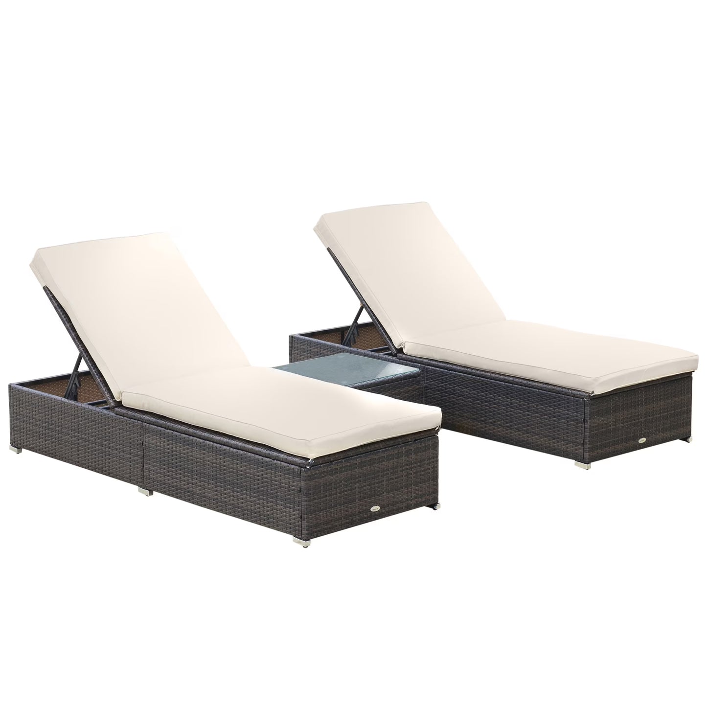 3-Piece Wicker Patio Chaise Lounge Set W/ 5 Backrest Angles, Brown