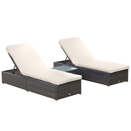 3-Piece Wicker Patio Chaise Lounge Set W/ 5 Backrest Angles, Brown