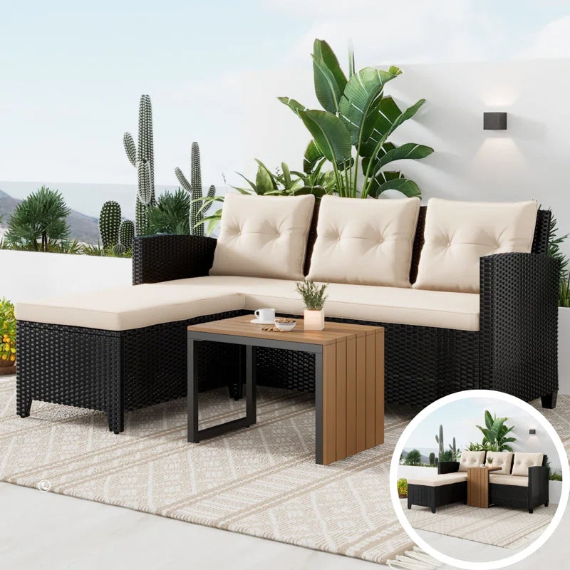 3-Piece All-Weather PE Wicker Patio Conversation Set Modular Outdoor Sectional Sofa, Patio Furniture Sets with Cushions for Small Patios, Balcony & Poolside