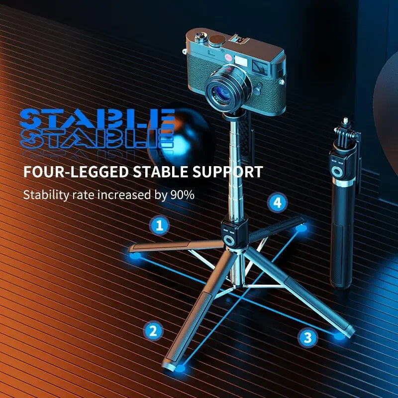 2.2M Selfie Stick 360 Degree Rotating Stand Foldable Bluetooth Selfie Stick Live Broadcast Bracket with Fill Light