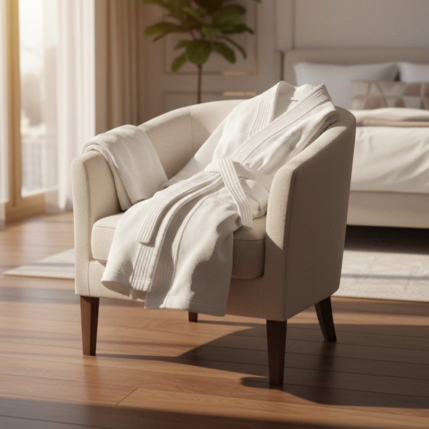 100% Ringspun Cotton White Sheared/Velour Bathrobes