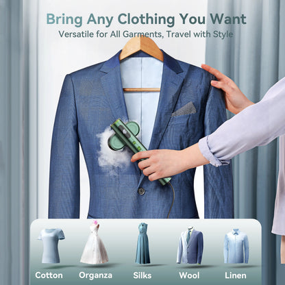 Travel Steamer for Clothes, 100-240V Portable Steamer,15S Heat Up, Steamer ＆ Iron 2 in 1, Travel Size Garment Steamer, Large Ceramic Heat Panel, for Global & European Traveling, Green