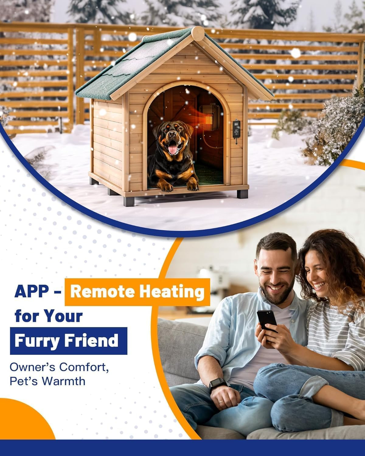 Outdoor Dog House Heater with Thermostat APP Control - Outdoor Pet House Heater with WIFI, 500W Dog House Heaters for outside Doghouse, Heated Dog House for Winter Ith Adjustable Temp & Timer
