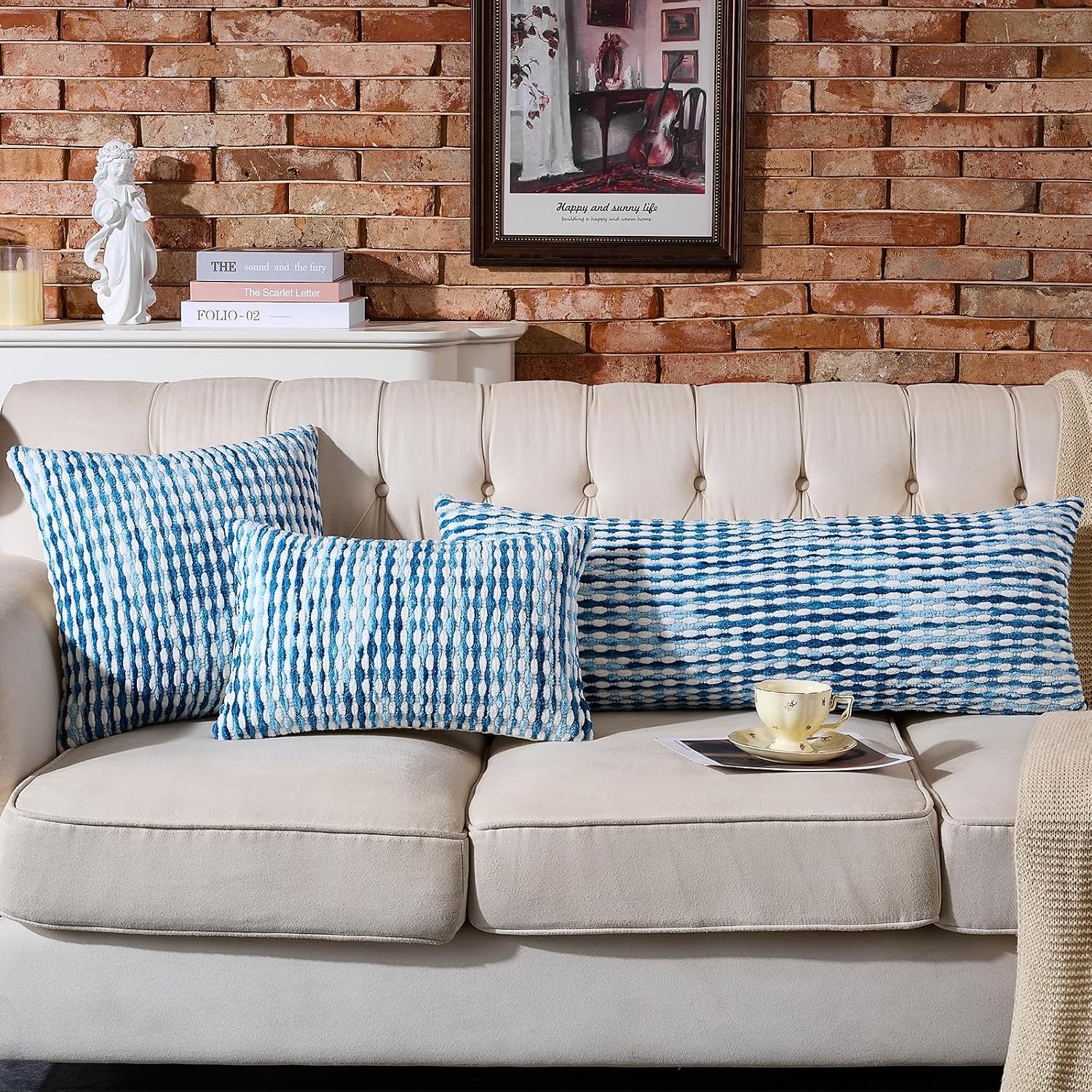 Boho Chenille Pillow Cover Decorative Tufted Pillowcase for Couch Bed Sofa Bedroom Living Room Modern 12 X 20-Inch Sky Blue