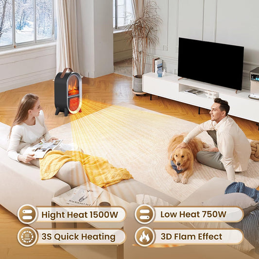 Portable Electric Fireplace Heater for Home Office, Black