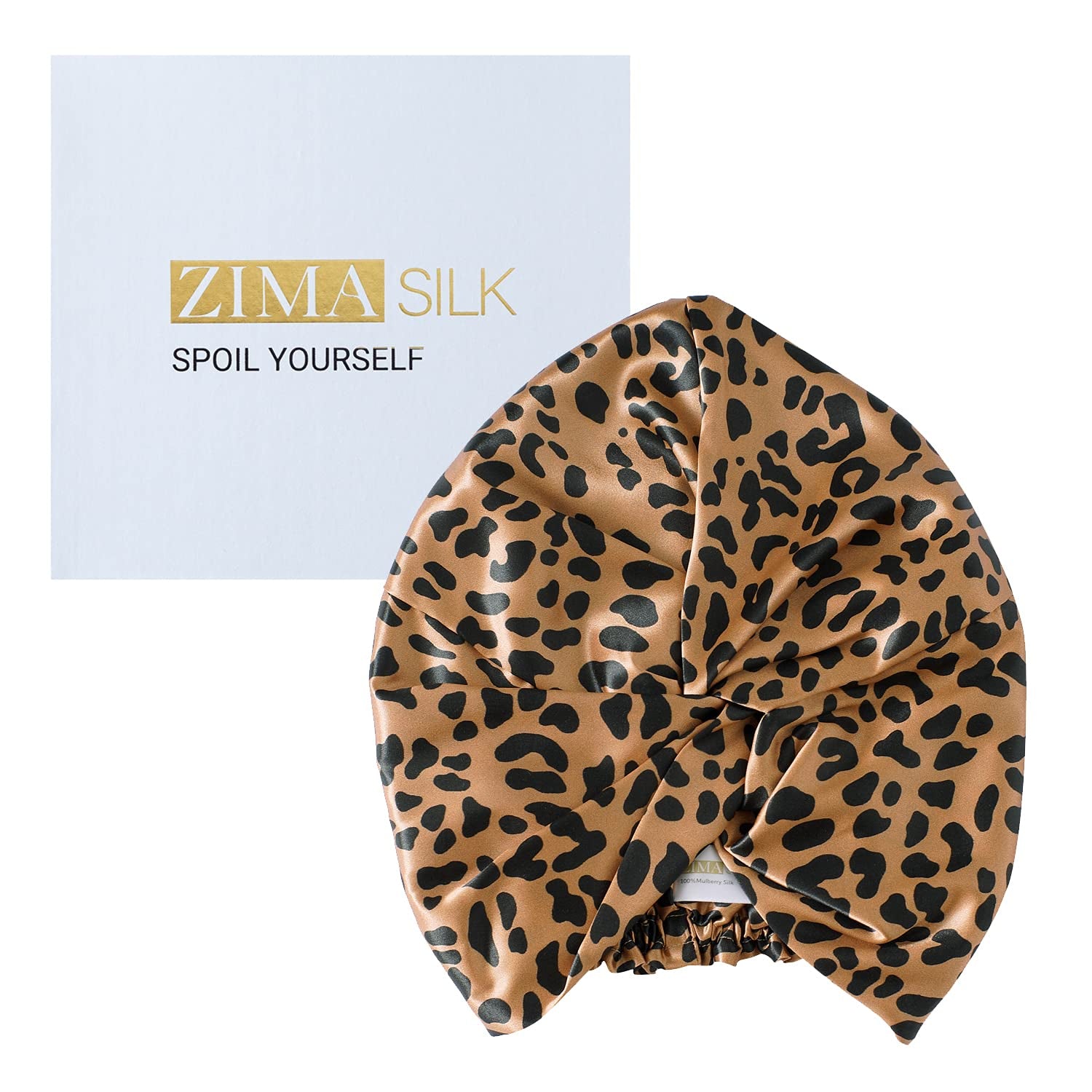22 Momme 100% Pure Silk Bonnet for Sleeping, Leopard Black/Golden | Double Layer Breathable Highest Grade 6A Silk Hair Wrap, Sleeping & Hair Care, Adjustable Elastic Stay on Head, 1Pc