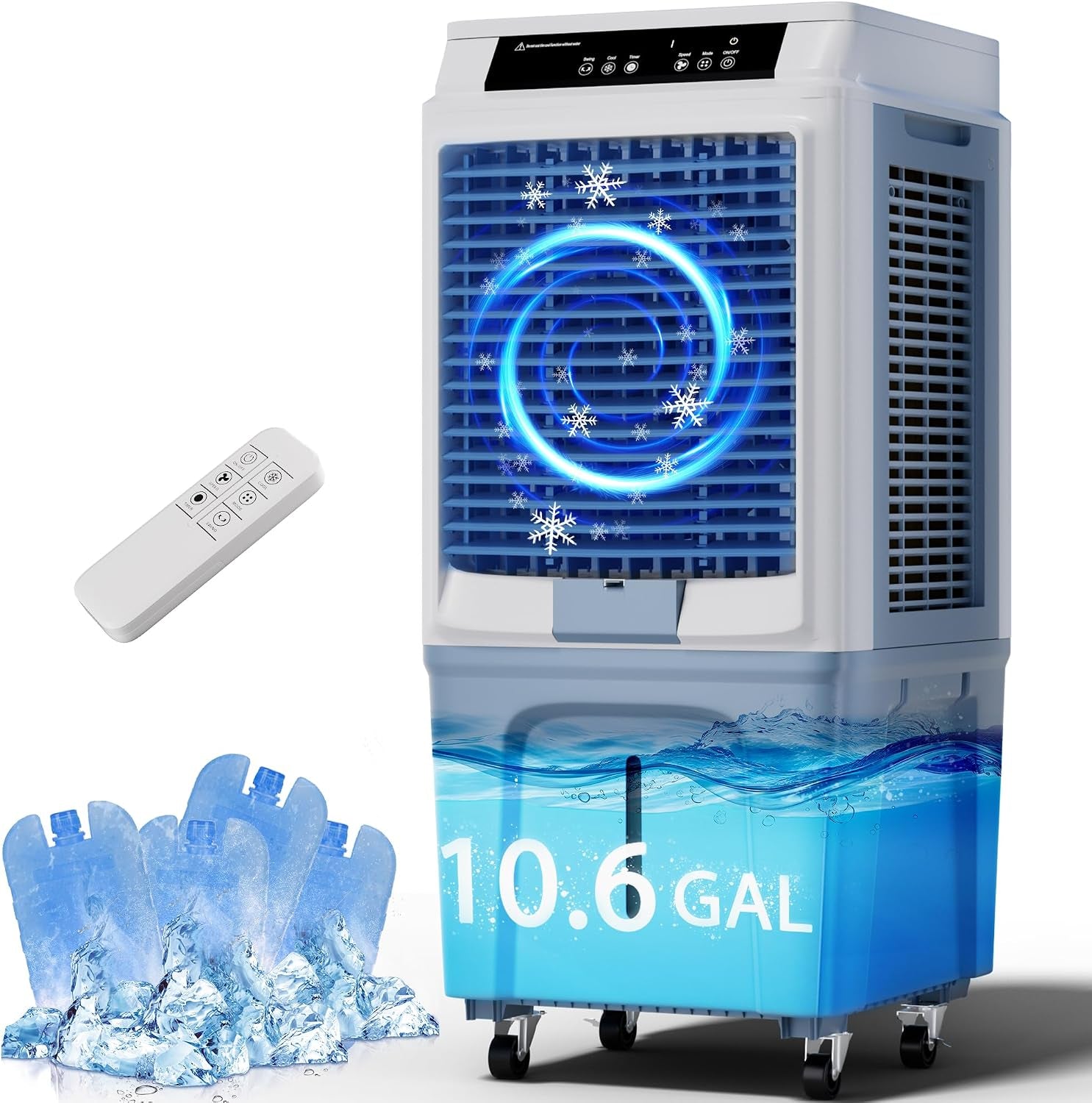 Swamp Cooler for Large Room, 43 Inch Evaporative Air Cooler 120°Oscillation, 3880CFM Portable Cooling Fan with Remote, 3 Speeds, 12H Windowless Air Conditioner, 10.6 Gal Tank for Garage Patio Outdoor