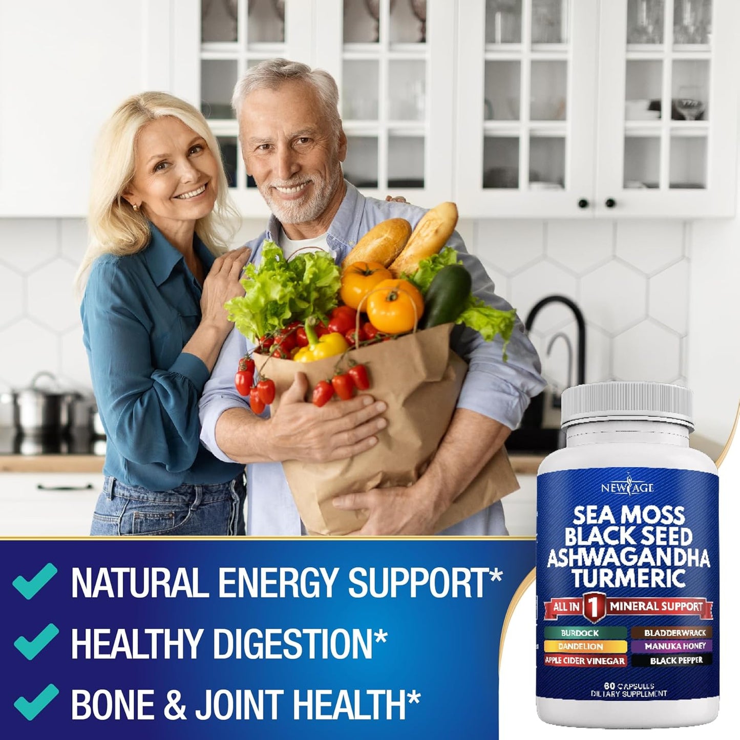 Sea Moss Black Seed Oil Ashwagandha Turmeric Bladderwrack Burdock - with Manuka, Honey Dandelion, ACV Black Pepper Gluten Free