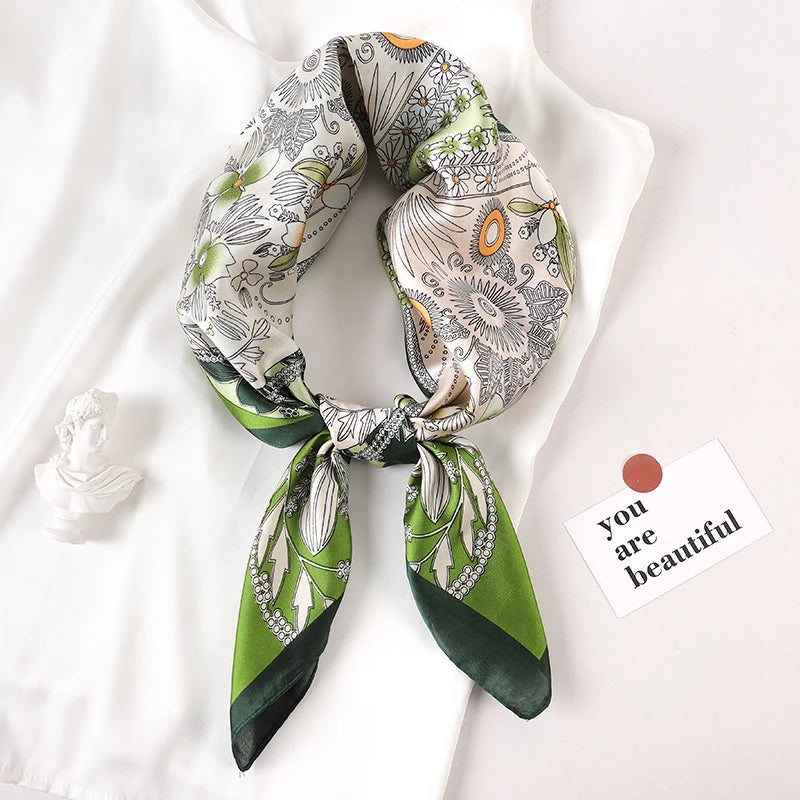 Luxury Brand 2022 Silk Square Scarf Women Cat Neck Hair Tie Band Beach Hijab Kerchief Head Headbands Bandana Female Foulard 70Cm