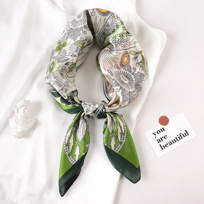 Luxury Brand 2022 Silk Square Scarf Women Cat Neck Hair Tie Band Beach Hijab Kerchief Head Headbands Bandana Female Foulard 70Cm