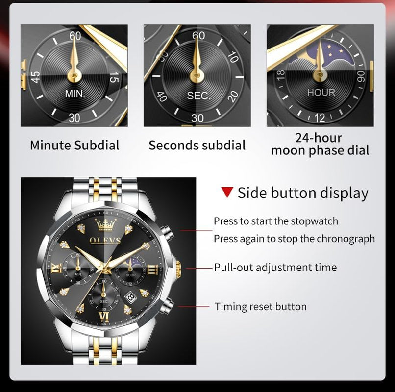 Watches for Men Luxury Diamond Casual Large Dial Watches Stainless Steel Waterproof Business Dress Analog Luminous Date Mens Watches