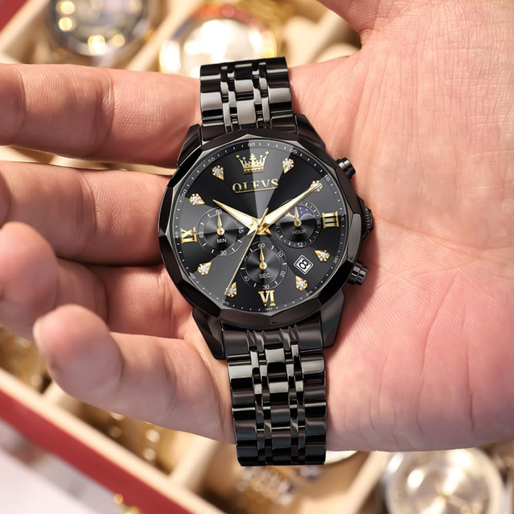 Watches for Men Luxury Diamond Casual Large Dial Watches Stainless Steel Waterproof Business Dress Analog Luminous Date Mens Watches