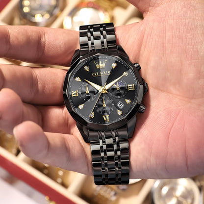 Watches for Men Luxury Diamond Casual Large Dial Watches Stainless Steel Waterproof Business Dress Analog Luminous Date Mens Watches