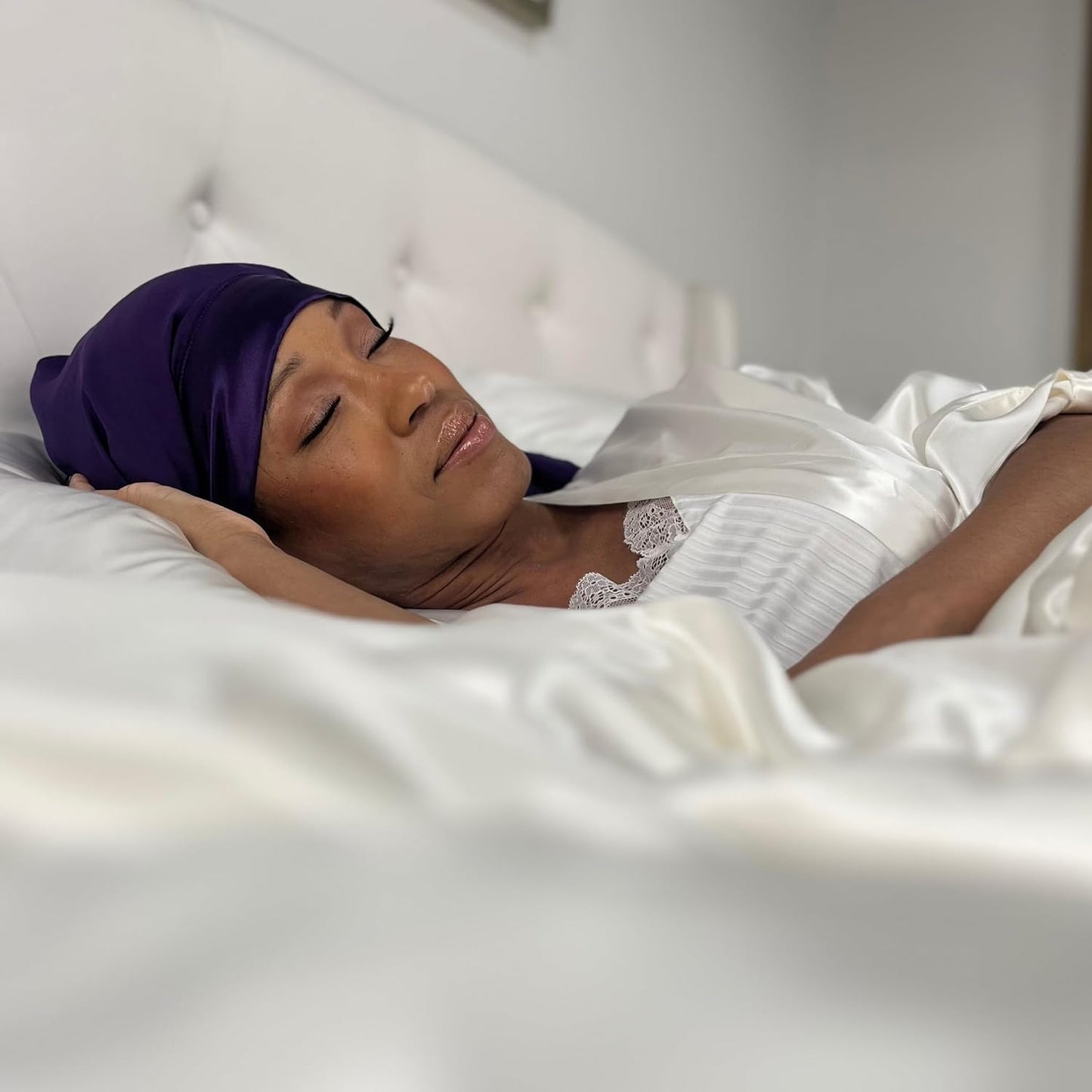100% Mulberry Silk Hair Sleep Bonnet - Reversible Sleep Bonnet for Women, Wide Band Adjustable Tie, Night Cap for Curly Hair