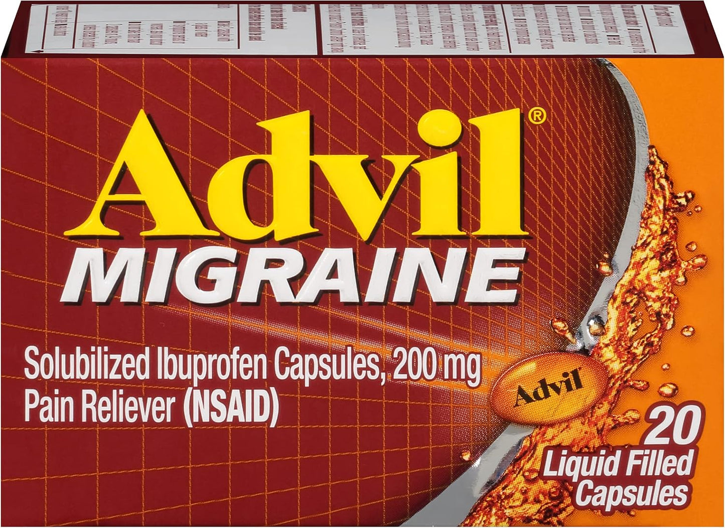 Migraine Headache Relief, Ibuprofen Capsules with Ibuprofen 200Mg for Migraine Relief, Nausea Relief and Light Sensitivity Relief - 20 Liquid Filled Capsules