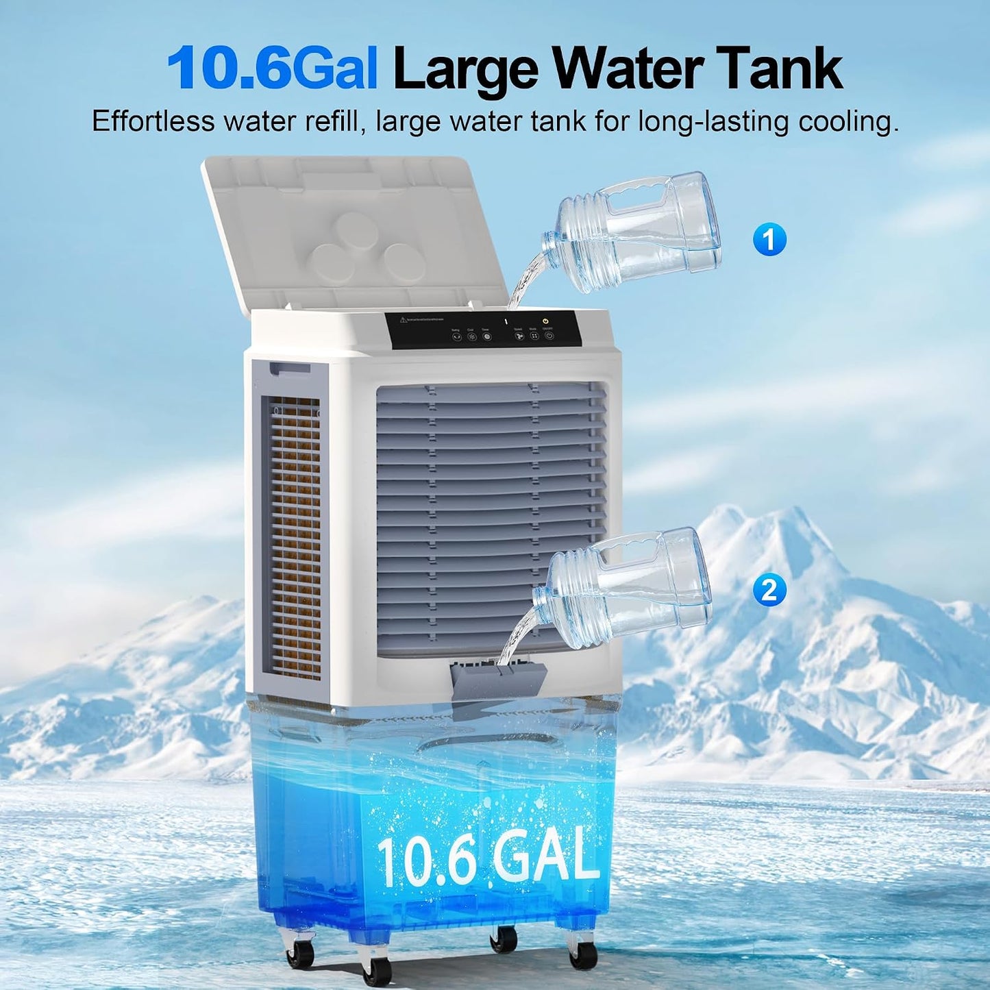 Swamp Cooler for Large Room, 43 Inch Evaporative Air Cooler 120°Oscillation, 3880CFM Portable Cooling Fan with Remote, 3 Speeds, 12H Windowless Air Conditioner, 10.6 Gal Tank for Garage Patio Outdoor