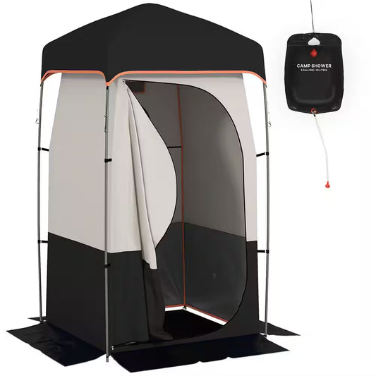 1-Person Portable Shower Tent, Camping Dressing Changing Tent Room with Solar Shower Bag, Floor and Carrying Bag, Black