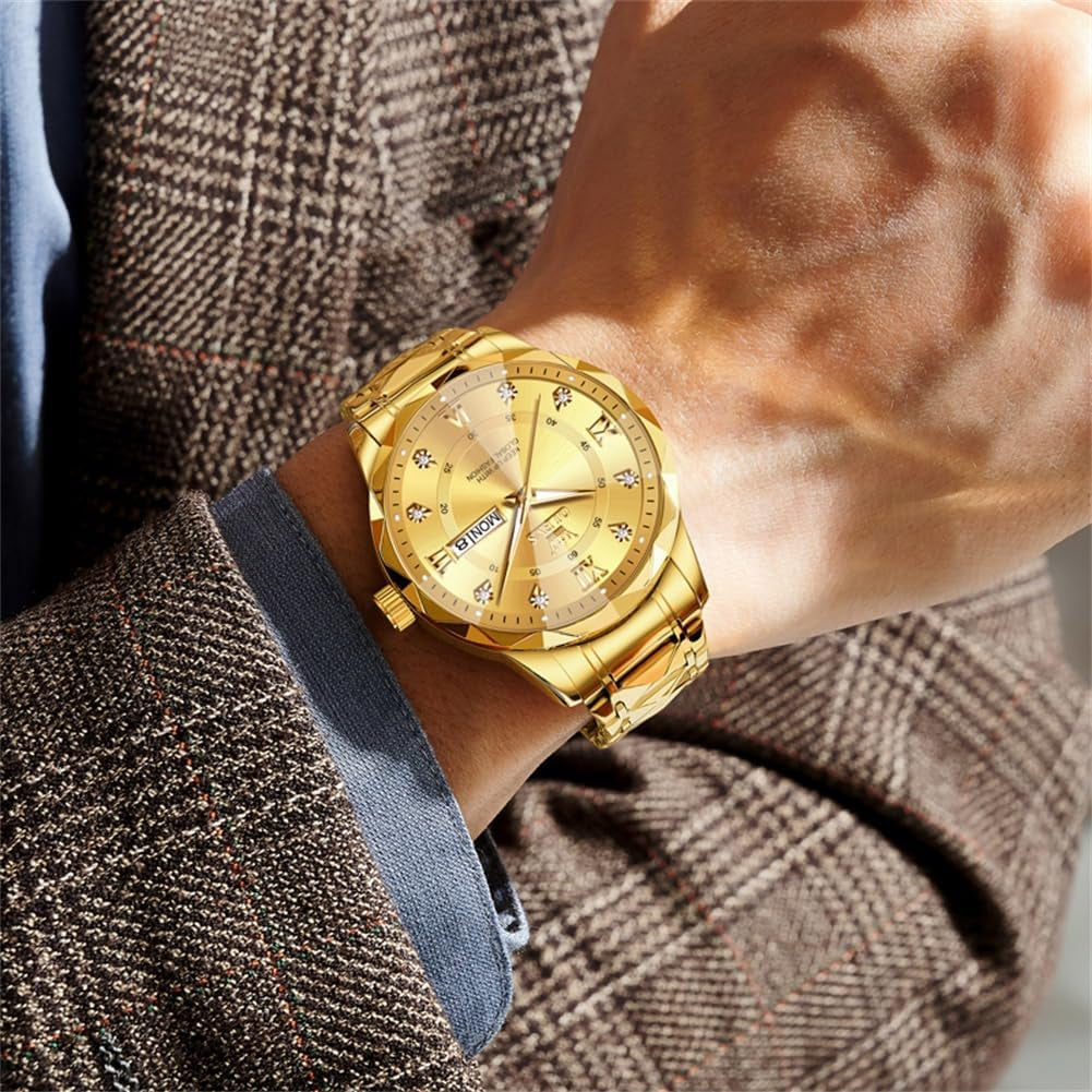 Watches for Men Luxury Diamond Casual Large Dial Watches Stainless Steel Waterproof Business Dress Analog Luminous Date Mens Watches
