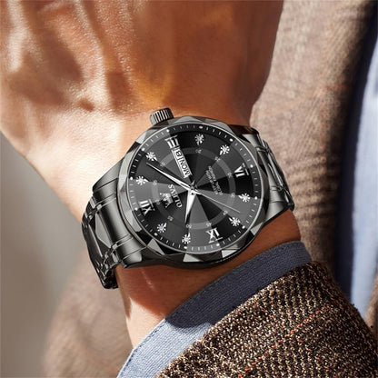 Watches for Men Luxury Diamond Casual Large Dial Watches Stainless Steel Waterproof Business Dress Analog Luminous Date Mens Watches