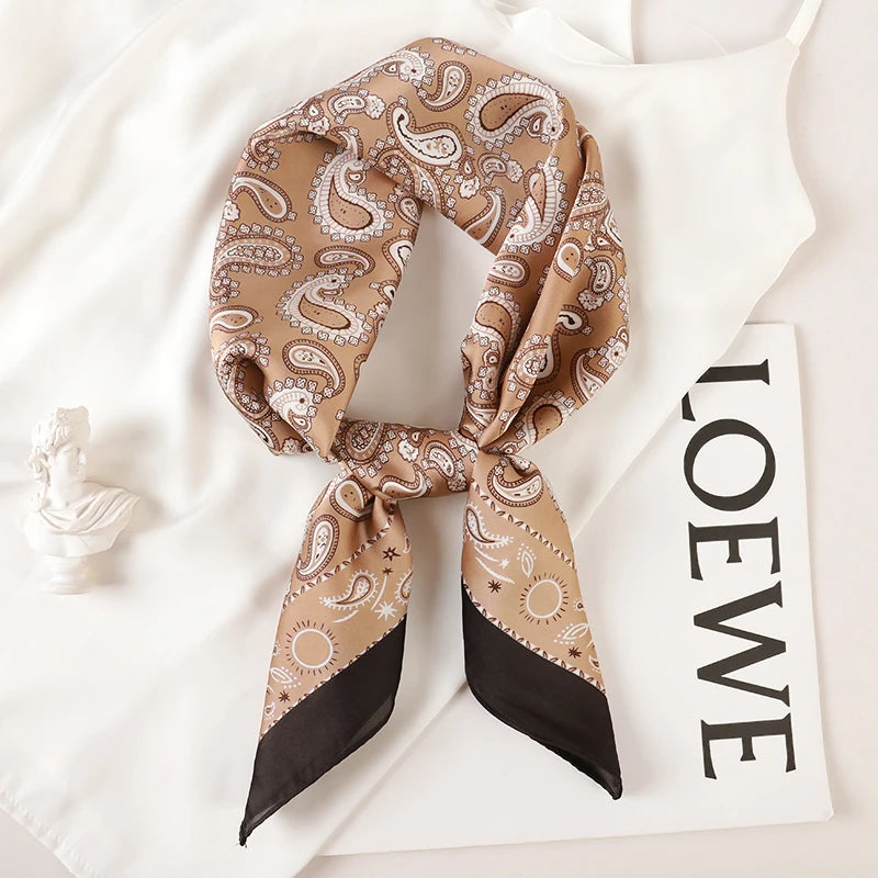 Luxury Brand 2022 Silk Square Scarf Women Cat Neck Hair Tie Band Beach Hijab Kerchief Head Headbands Bandana Female Foulard 70Cm